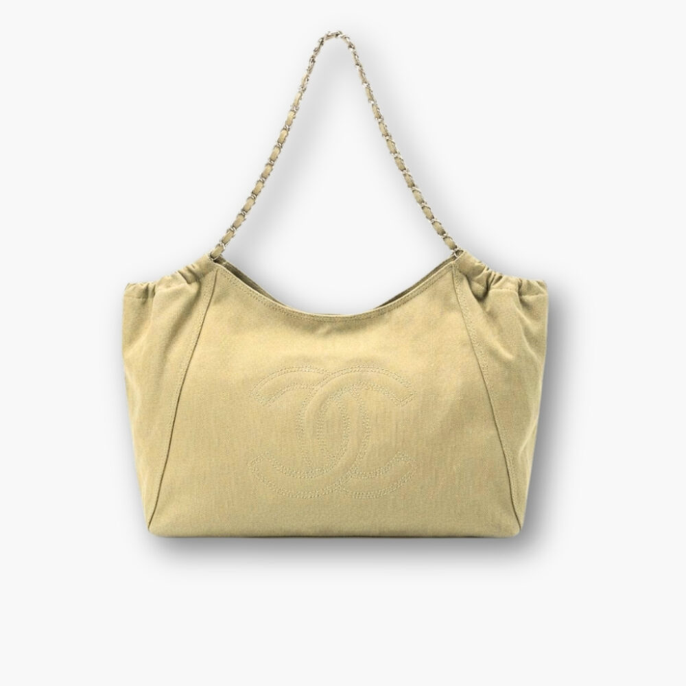 Chanel Large Shopping Tote Silver Hardware Light Yellow 42Cm