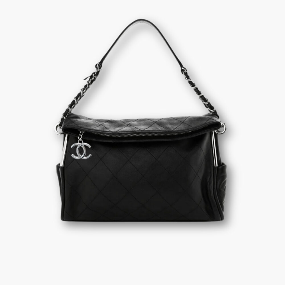 Chanel Ultimate Soft Hobo Bag Silver Hardware Black 38Cm