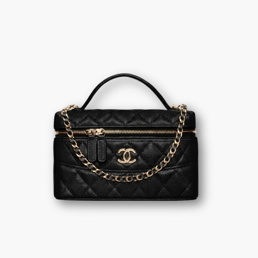 Chanel 25C Vanity With Chain Gold Hardware Black 19Cm