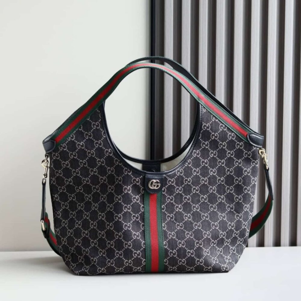 Alternative view of Super Vip 1:1 - Gucci Giglio Small Tote Bag GG Denim Black and White 25Cm 860845 FAFYU 1155