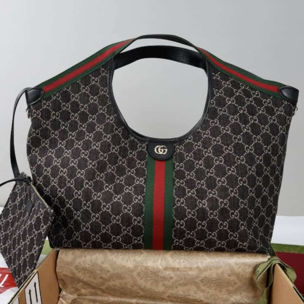 Alternative view of Super Vip 1:1 - Gucci Giglio Large Tote Bag GG Denim Black and White 60Cm 853971 FAFYU 1155