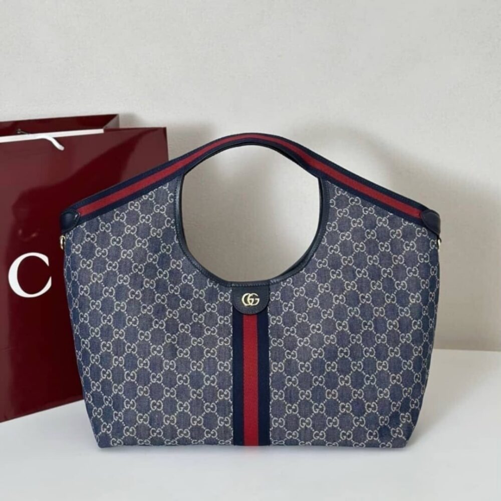 Alternative view of Super Vip 1:1 – Gucci Giglio Large Tote Bag Blue And White GG Denim 60Cm 853971 FAFFQ 8864