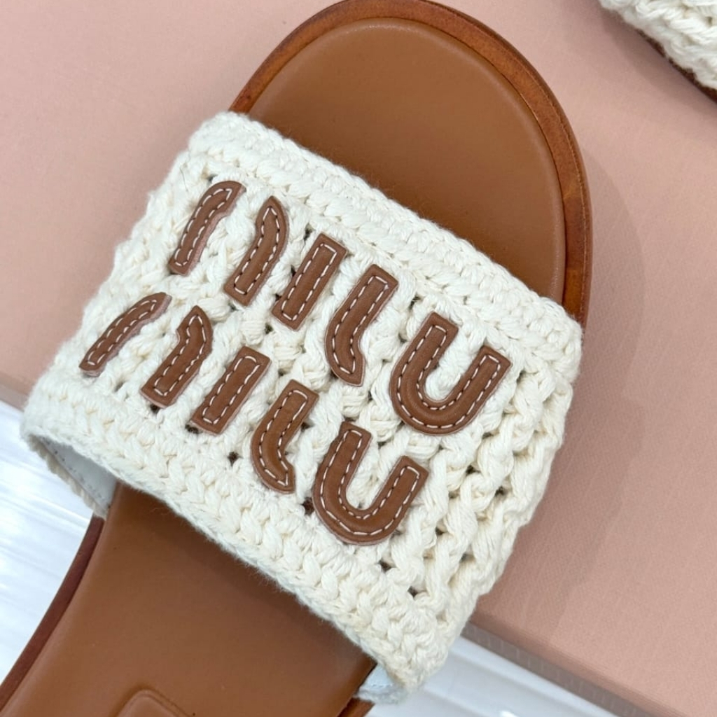 Miu Miu Crochet And Leather Slides Ivory 5XX667 2BDF F0304 F 005 - Image 5