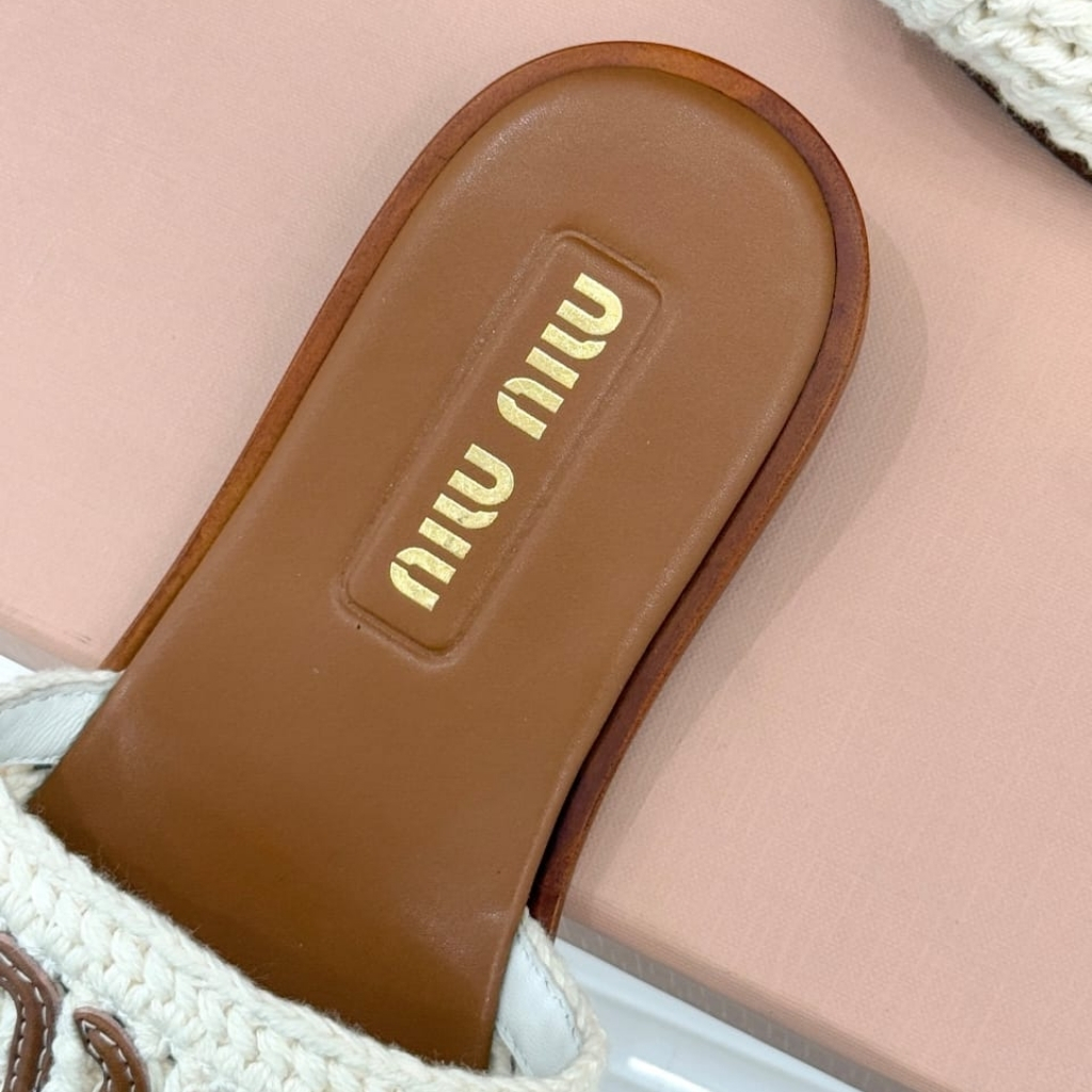 Miu Miu Crochet And Leather Slides Ivory 5XX667 2BDF F0304 F 005 - Image 4