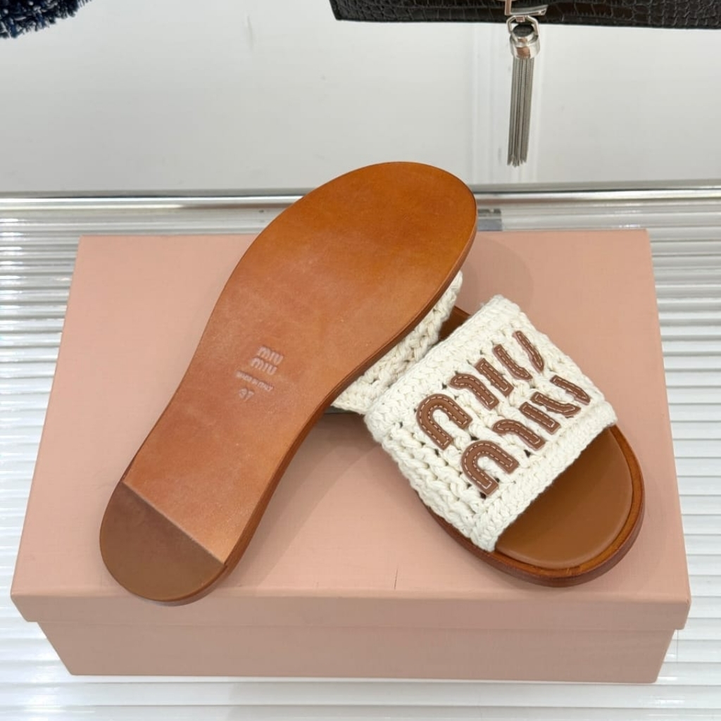 Miu Miu Crochet And Leather Slides Ivory 5XX667 2BDF F0304 F 005 - Image 3