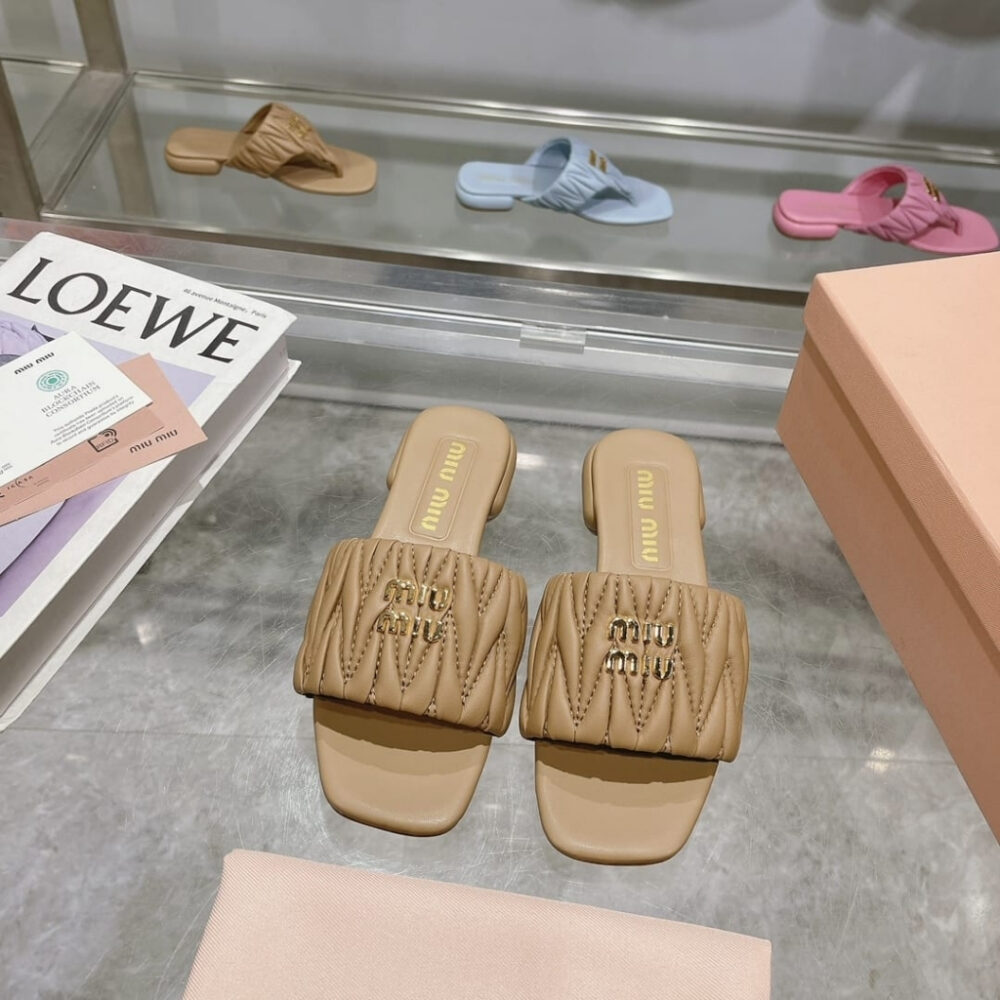 Alternative view of Miu Miu Matelassé Nappa Leather Slides Sand Beige 5XX605 88T F0036 F 010
