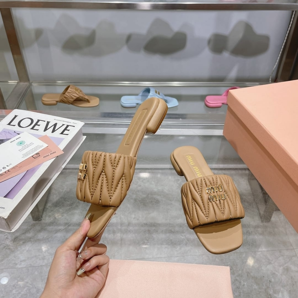 Miu Miu Matelassé Nappa Leather Slides Sand Beige 5XX605 88T F0036 F 010 - Image 7