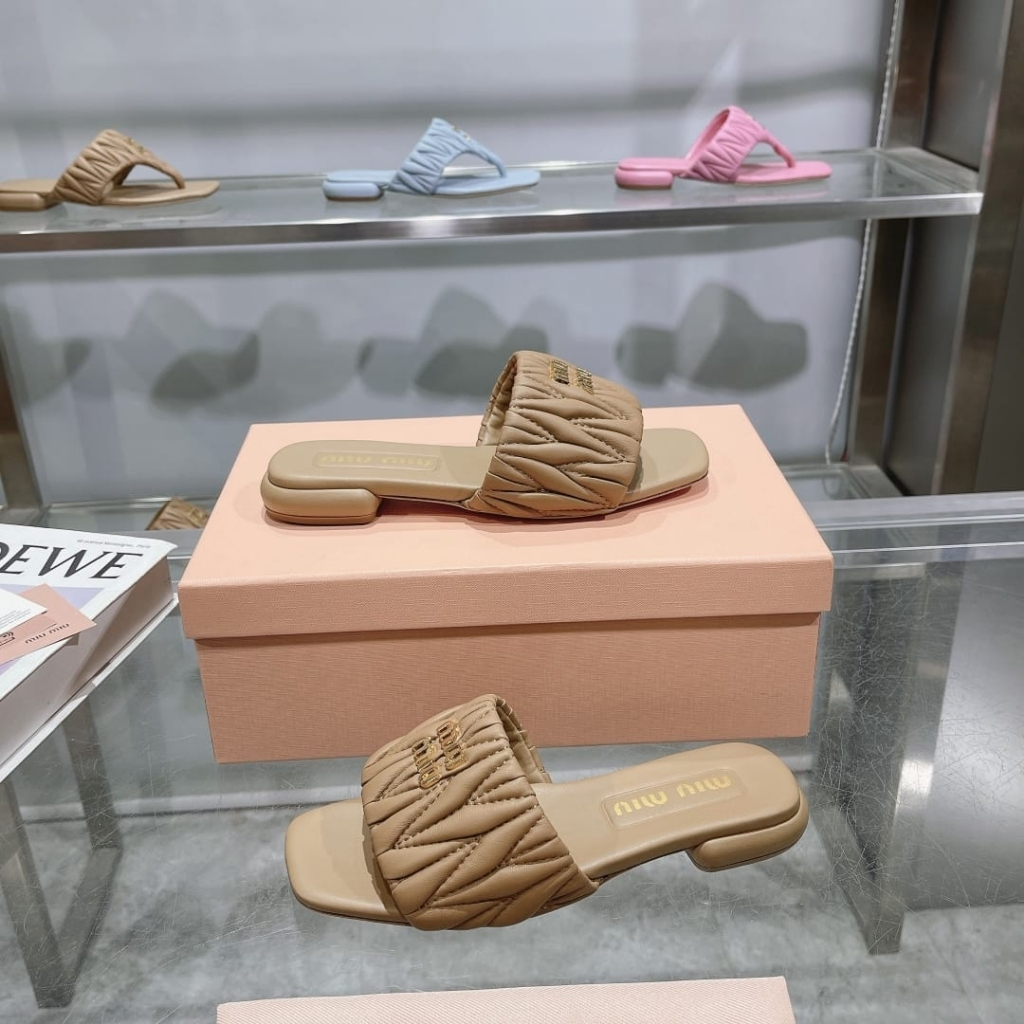 Miu Miu Matelassé Nappa Leather Slides Sand Beige 5XX605 88T F0036 F 010 - Image 6