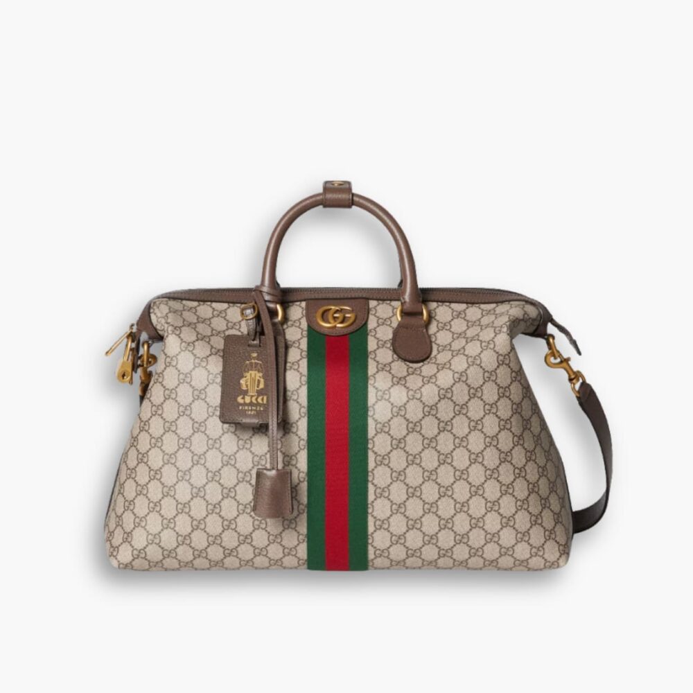 Gucci Savoy Medium Duffle Bag Beige And Dark Brown 48Cm 834469 FAEOI 9746