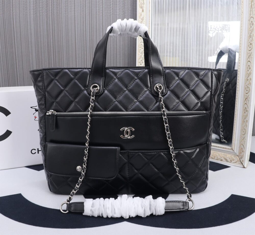 Chanel 20C Ultra Pocket Tote Bag Quilted Black Leather 37Cm As1300 90123316