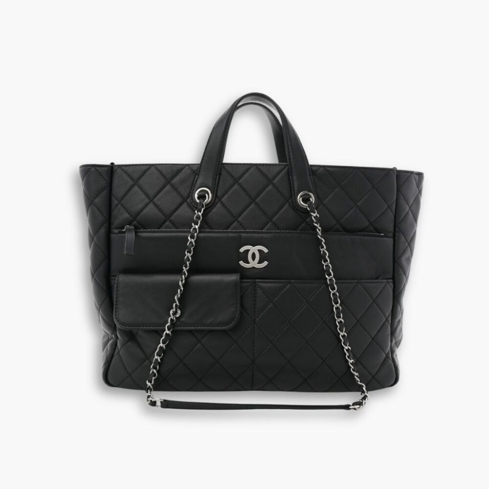 Chanel 20C Ultra Pocket Tote Bag Quilted Black Leather 37Cm As1300 90123316