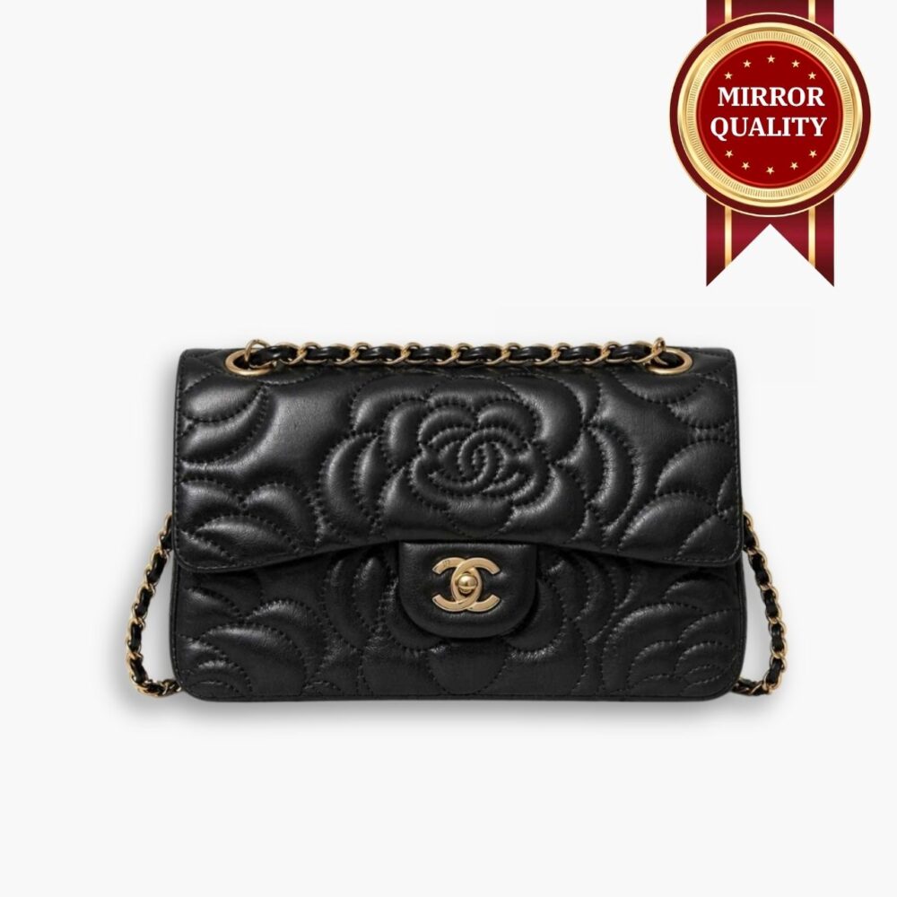 Mirror Quality - Chanel Flap Bag with Camellia Flower Chain Black 26cm
