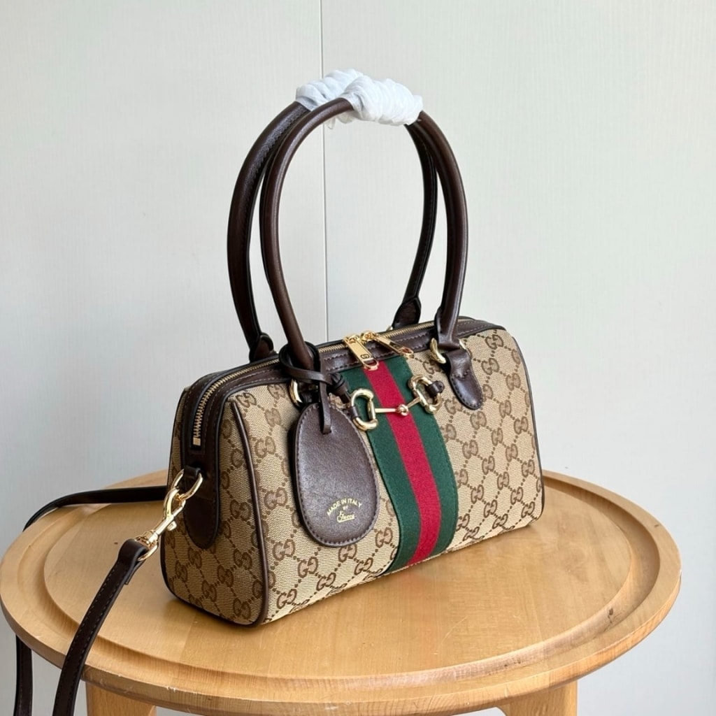 Gucci Borsetto Medium Boston Bag GG Canvas Sand And Brown 28Cm 866732 FAFV9 9653 - Image 3