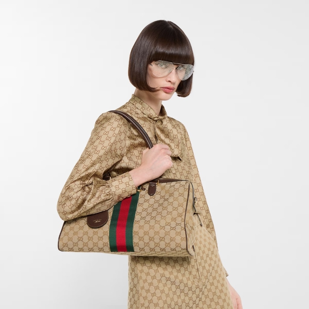 Gucci Borsetto Large Boston Bag GG Canvas Sand And Brown 38Cm 866734 FAFV9 9653 - Image 6