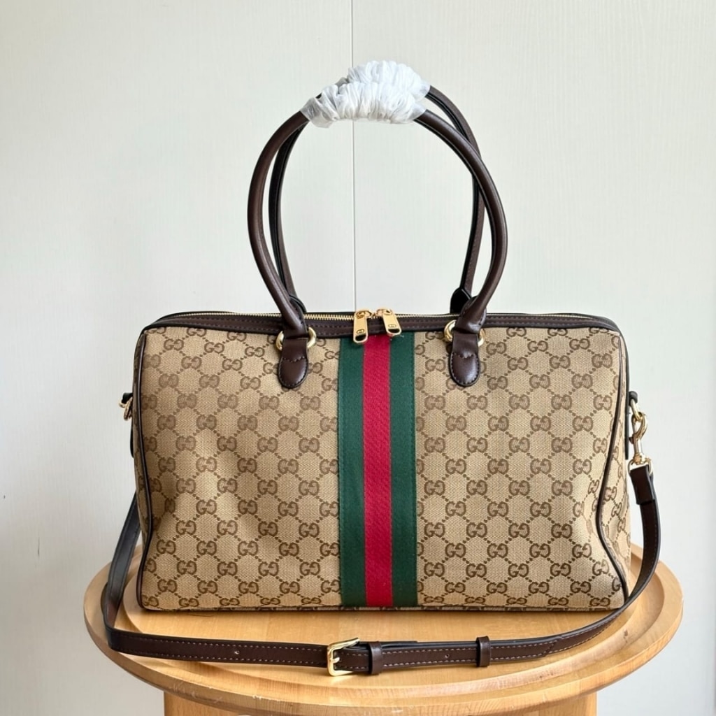 Gucci Borsetto Large Boston Bag GG Canvas Sand And Brown 38Cm 866734 FAFV9 9653 - Image 3
