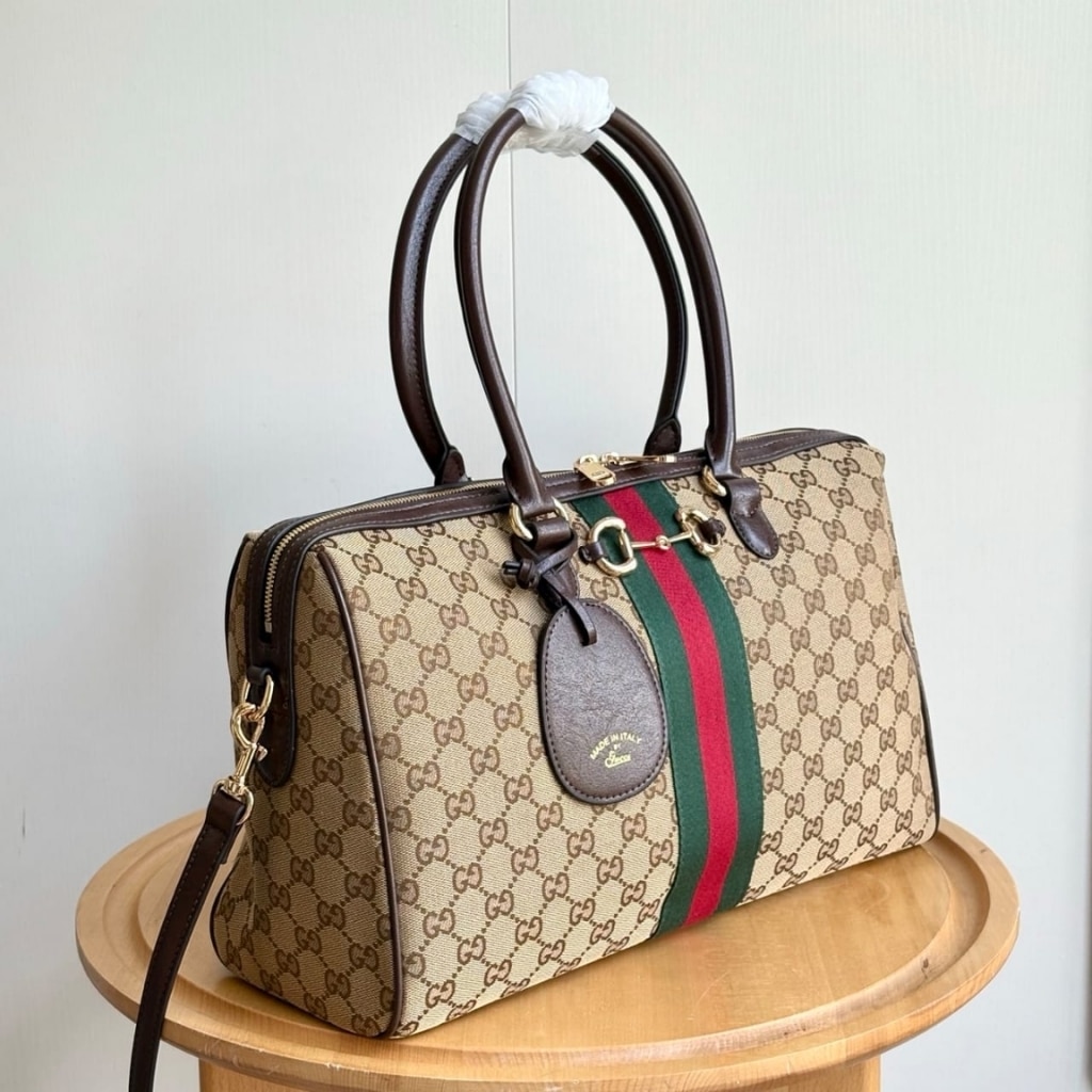 Gucci Borsetto Large Boston Bag GG Canvas Sand And Brown 38Cm 866734 FAFV9 9653 - Image 5