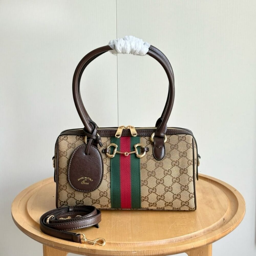 Alternative view of Gucci Borsetto Medium Boston Bag GG Canvas Sand And Brown 28Cm 866732 FAFV9 9653