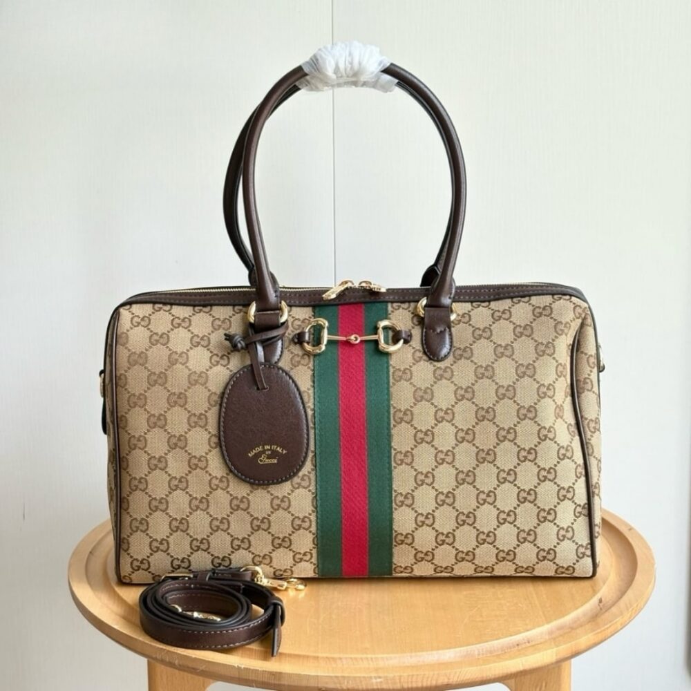 Alternative view of Gucci Borsetto Large Boston Bag GG Canvas Sand And Brown 38Cm 866734 FAFV9 9653