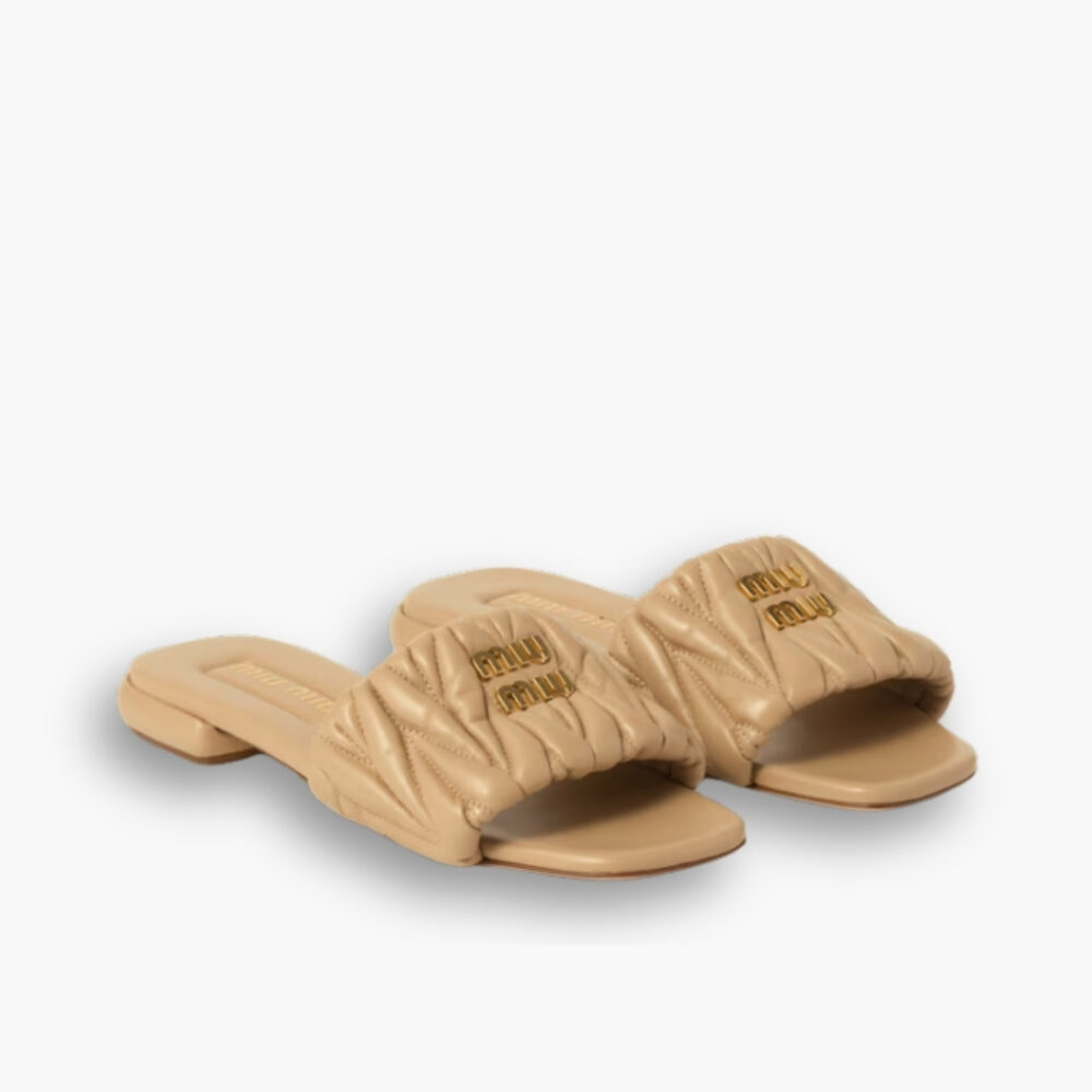 Miu Miu Matelassé Nappa Leather Slides Sand Beige 5XX605 88T F0036 F 010