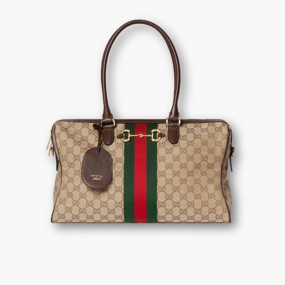 Gucci Borsetto Large Boston Bag GG Canvas Sand And Brown 38Cm 866734 FAFV9 9653