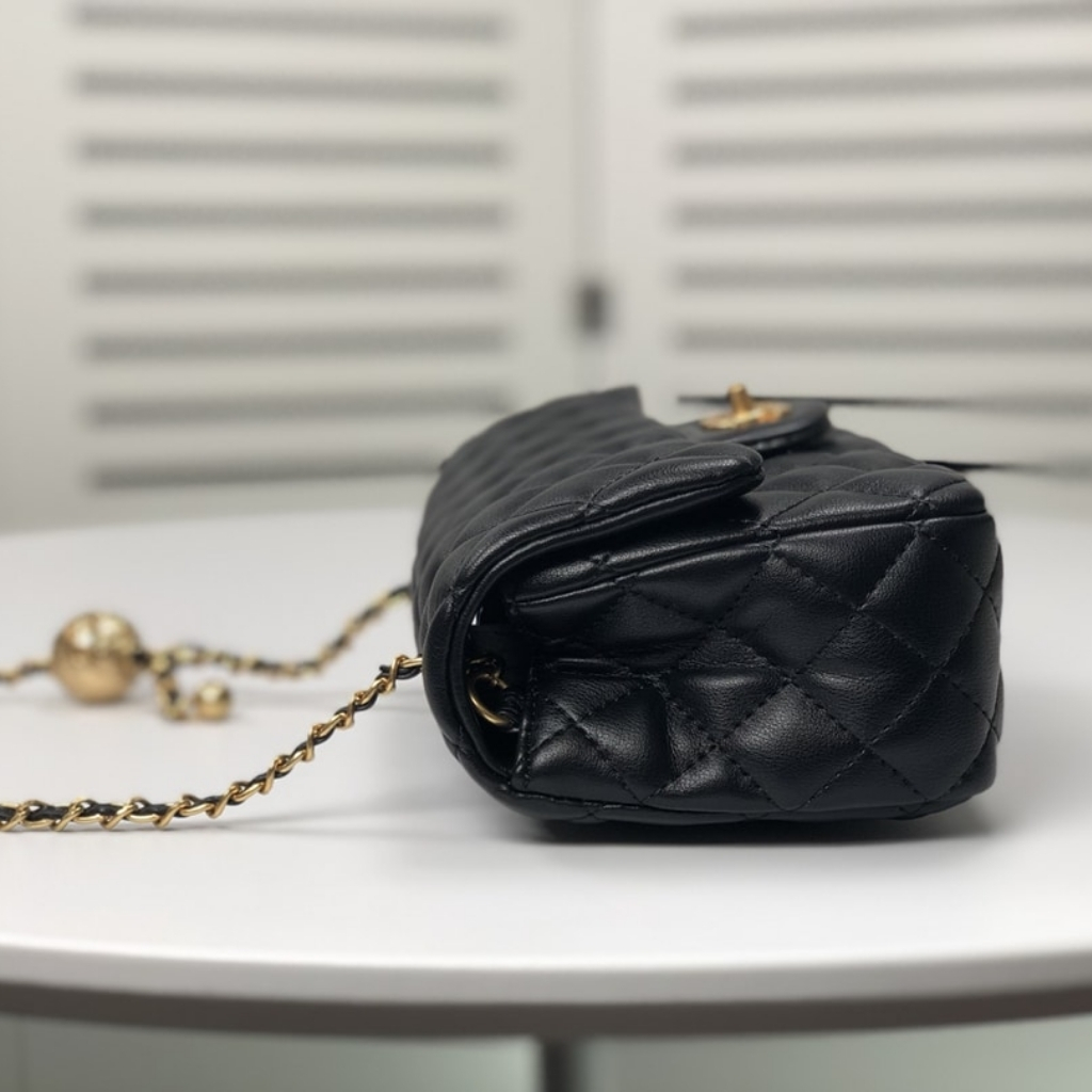 Chanel Flap Bag Mini Rectangular Pearl Crush Gold Black 20Cm AS1787 B18602 94305 - Image 3