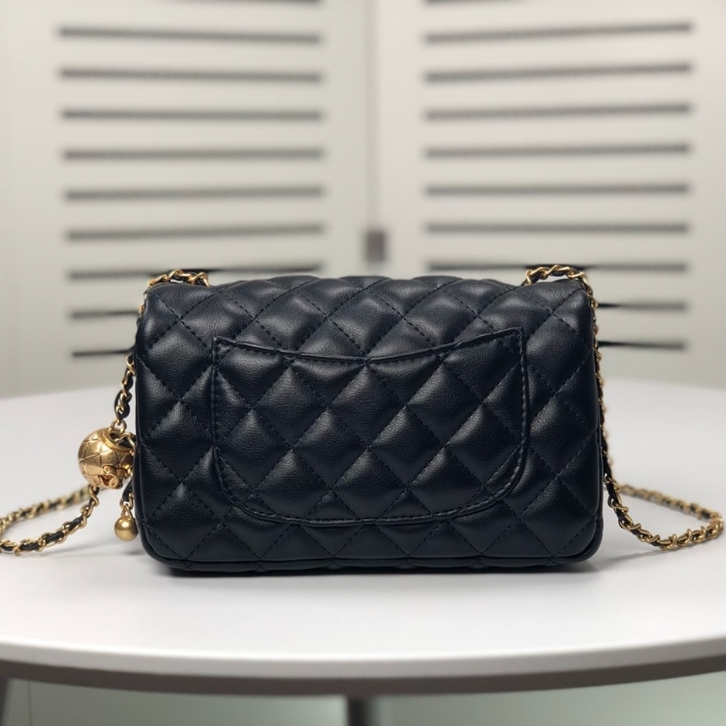 Chanel Flap Bag Mini Rectangular Pearl Crush Gold Black 20Cm AS1787 B18602 94305 - Image 4