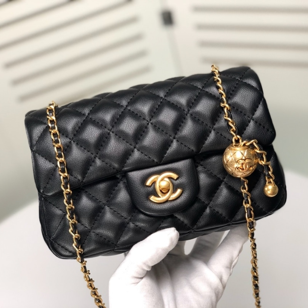 Chanel Flap Bag Mini Rectangular Pearl Crush Gold Black 20Cm AS1787 B18602 94305 - Image 2