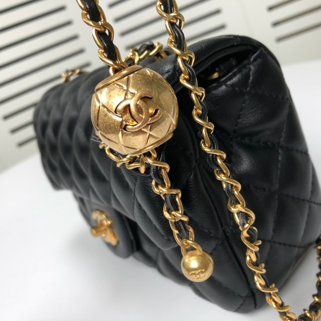 Chanel Flap Bag Mini Rectangular Pearl Crush Gold Black 20Cm AS1787 B18602 94305 - Image 5