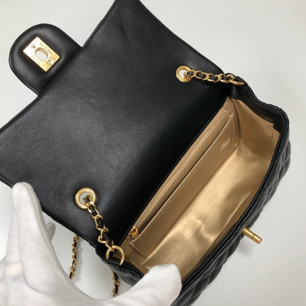 Chanel Flap Bag Mini Rectangular Pearl Crush Gold Black 20Cm AS1787 B18602 94305 - Image 7