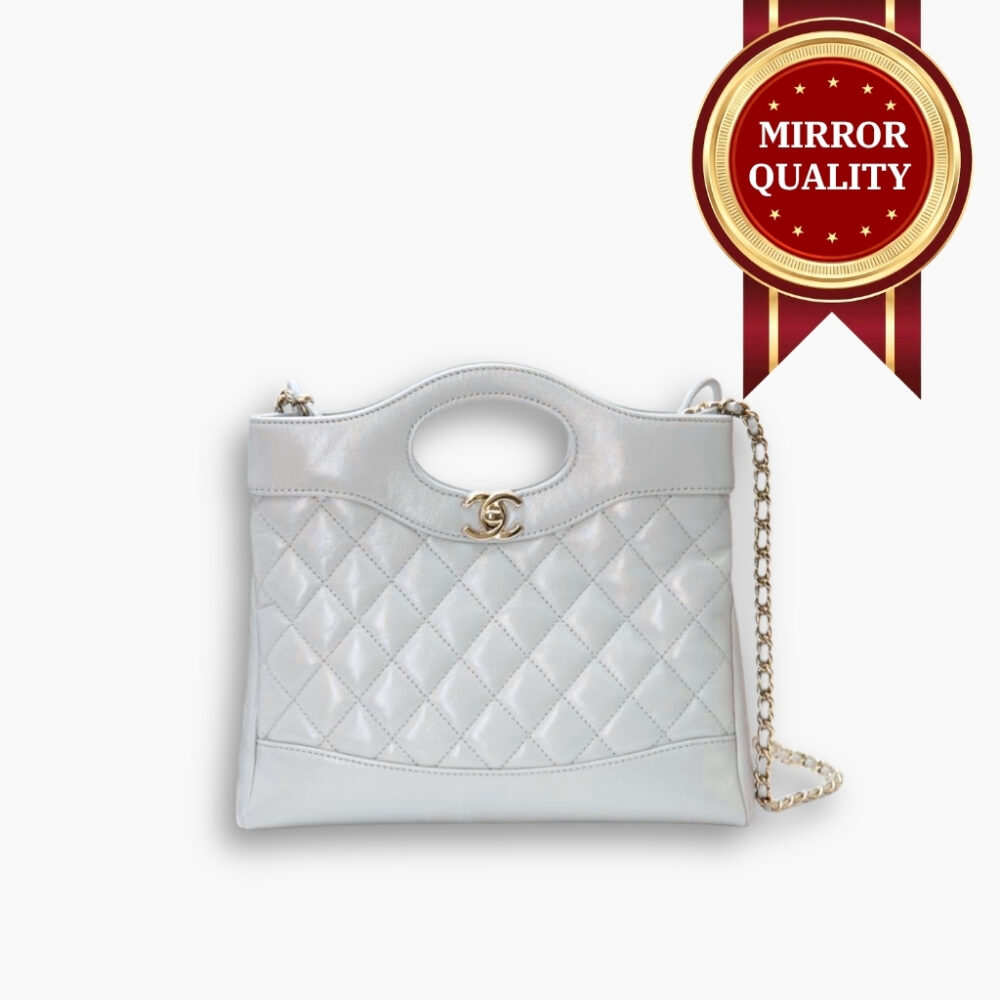 Mirror Quality – Chanel Shopping Bag Quilted Clutch With Chain Gold Tone Metal Grey 24Cm