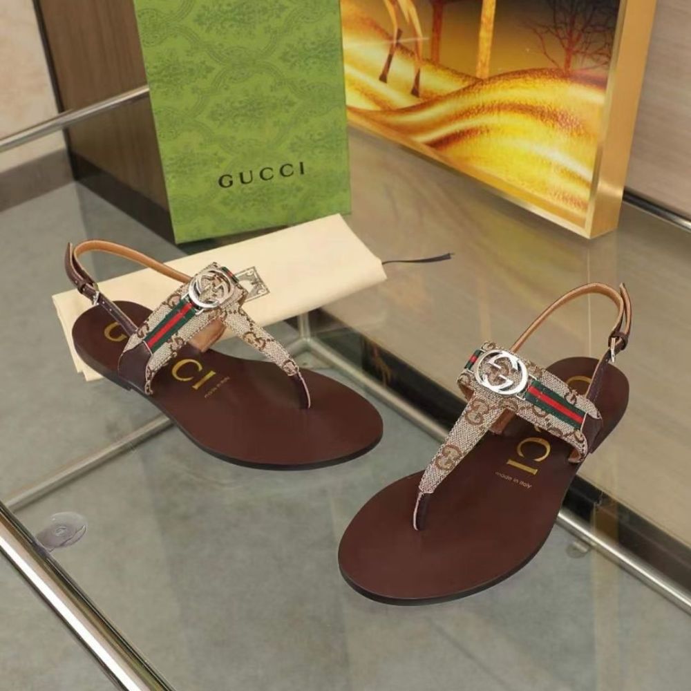 Gucci Women's Interlocking G Web Sandal Beige And Ebony 782421 FADC3 9764 - Image 4