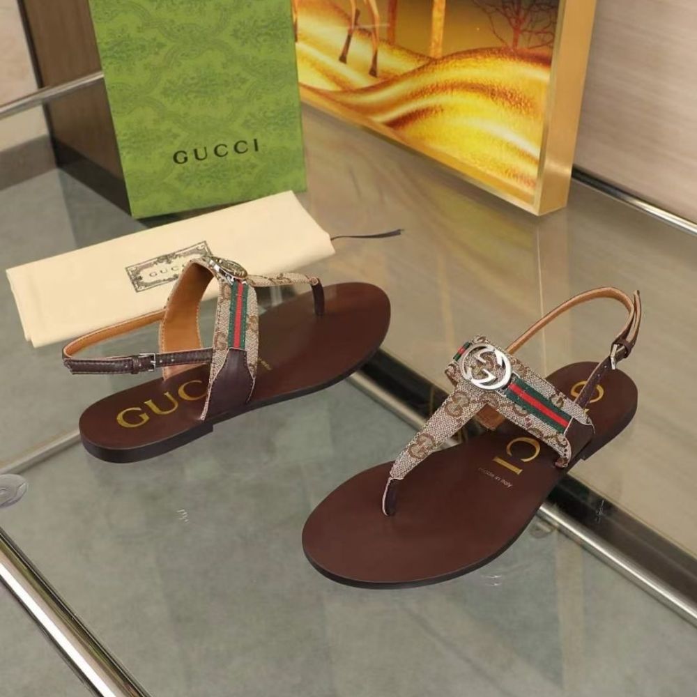 Gucci Women's Interlocking G Web Sandal Beige And Ebony 782421 FADC3 9764 - Image 3
