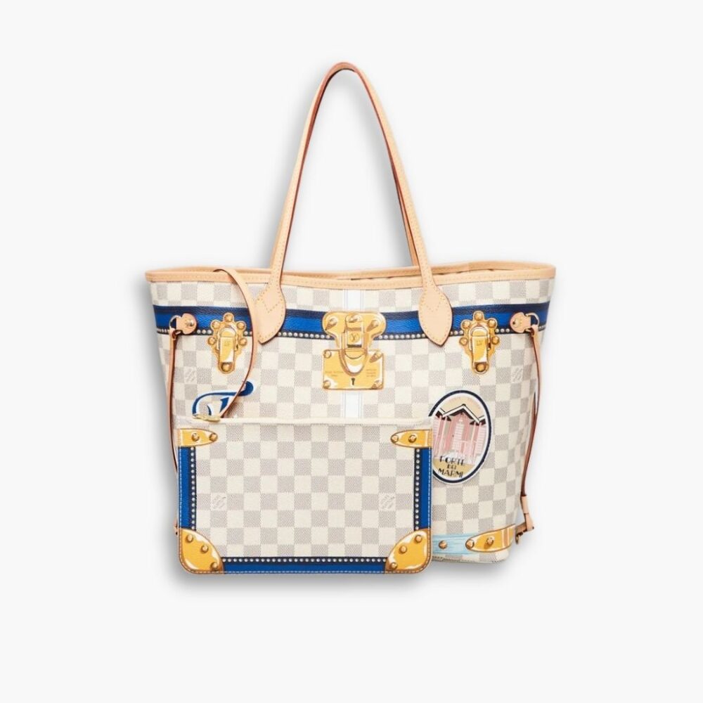 Louis Vuitton Neverfull MM Damier Azur Rose Ballerine Pink 32Cm