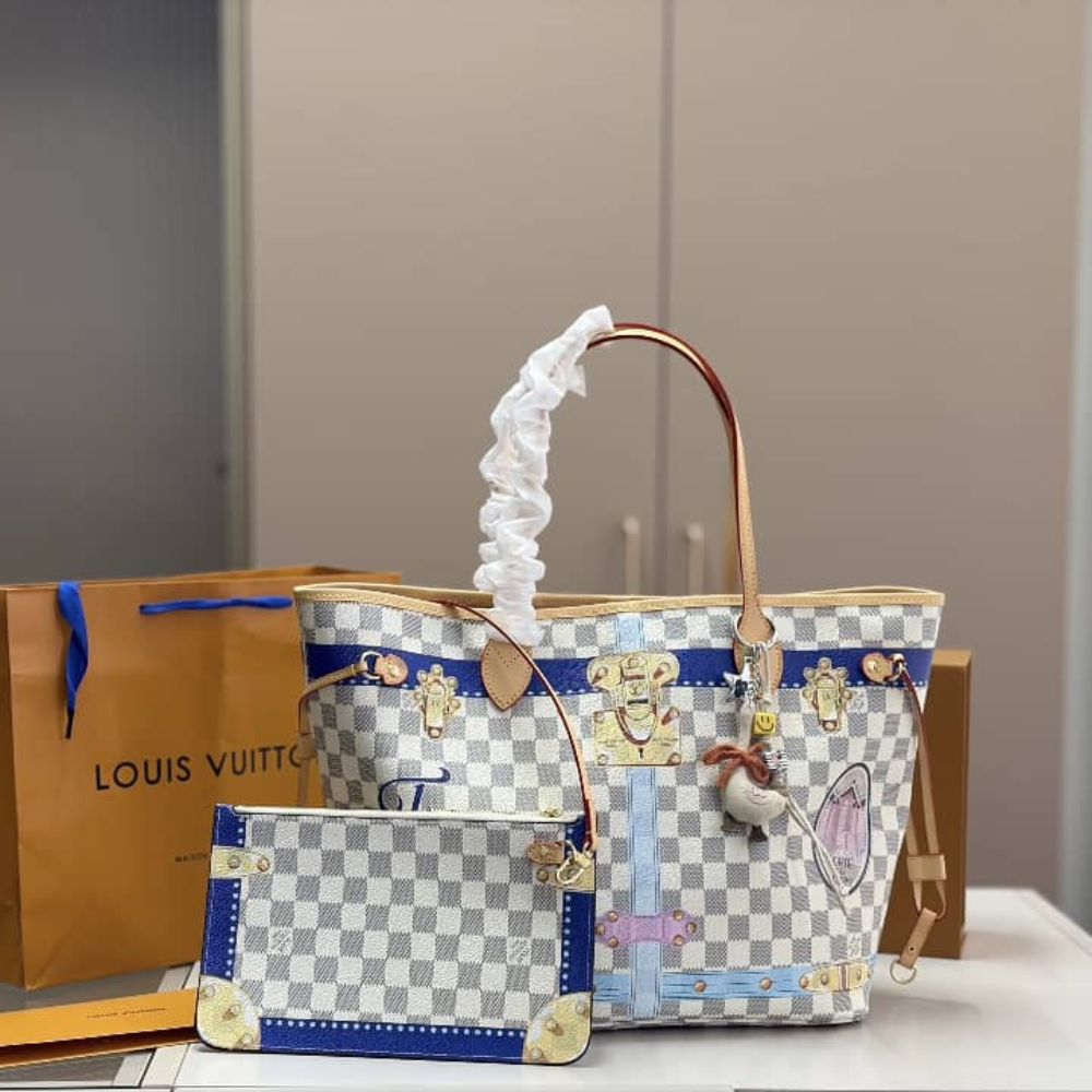 Alternative view of Louis Vuitton Neverfull MM Damier Azur Rose Ballerine Pink 32Cm