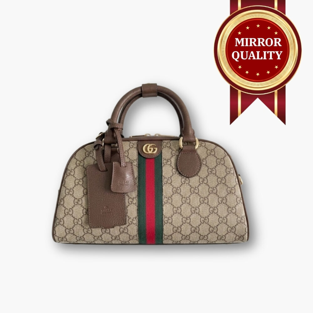 Mirror Quality - Gucci Savoy Medium Bowling Bag Supreme Canvas Beige Ebony 32cm 724575 9C2SG 8746