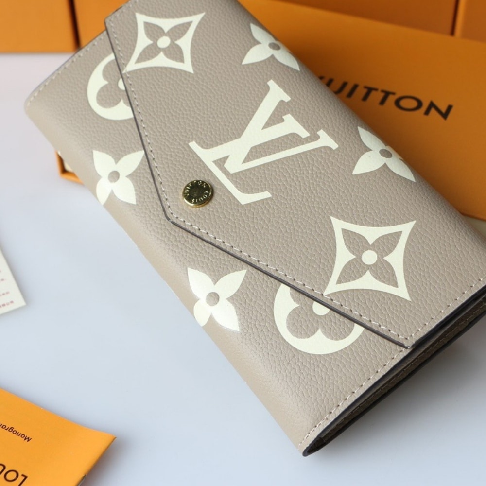 Louis Vuitton Sarah Bicolor Monogram Empreinte Wallet Tourterelle Creme 19cm M81049 - Image 3