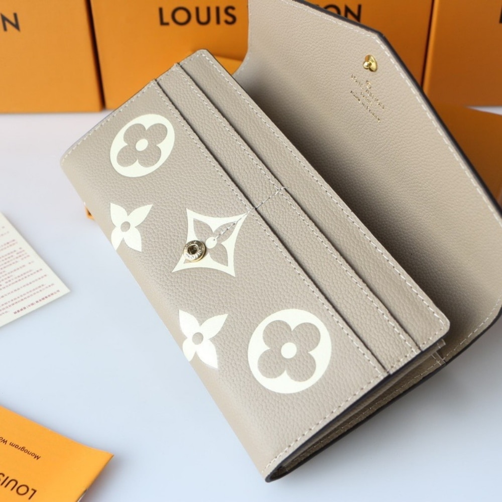 Louis Vuitton Sarah Bicolor Monogram Empreinte Wallet Tourterelle Creme 19cm M81049 - Image 4