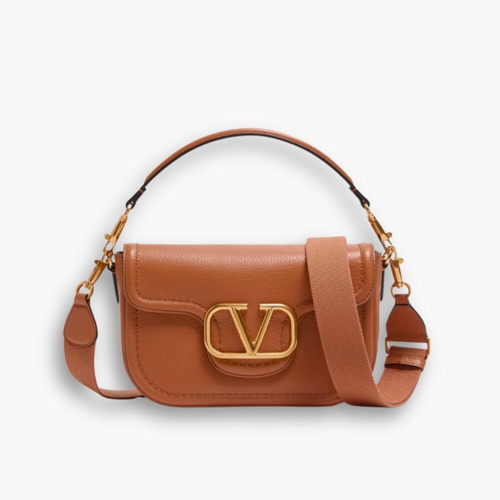 Valentino Garavani Alltime Grainy Leather Shoulder Bag Brown 20cm 6W2B0N20IMZ KEL