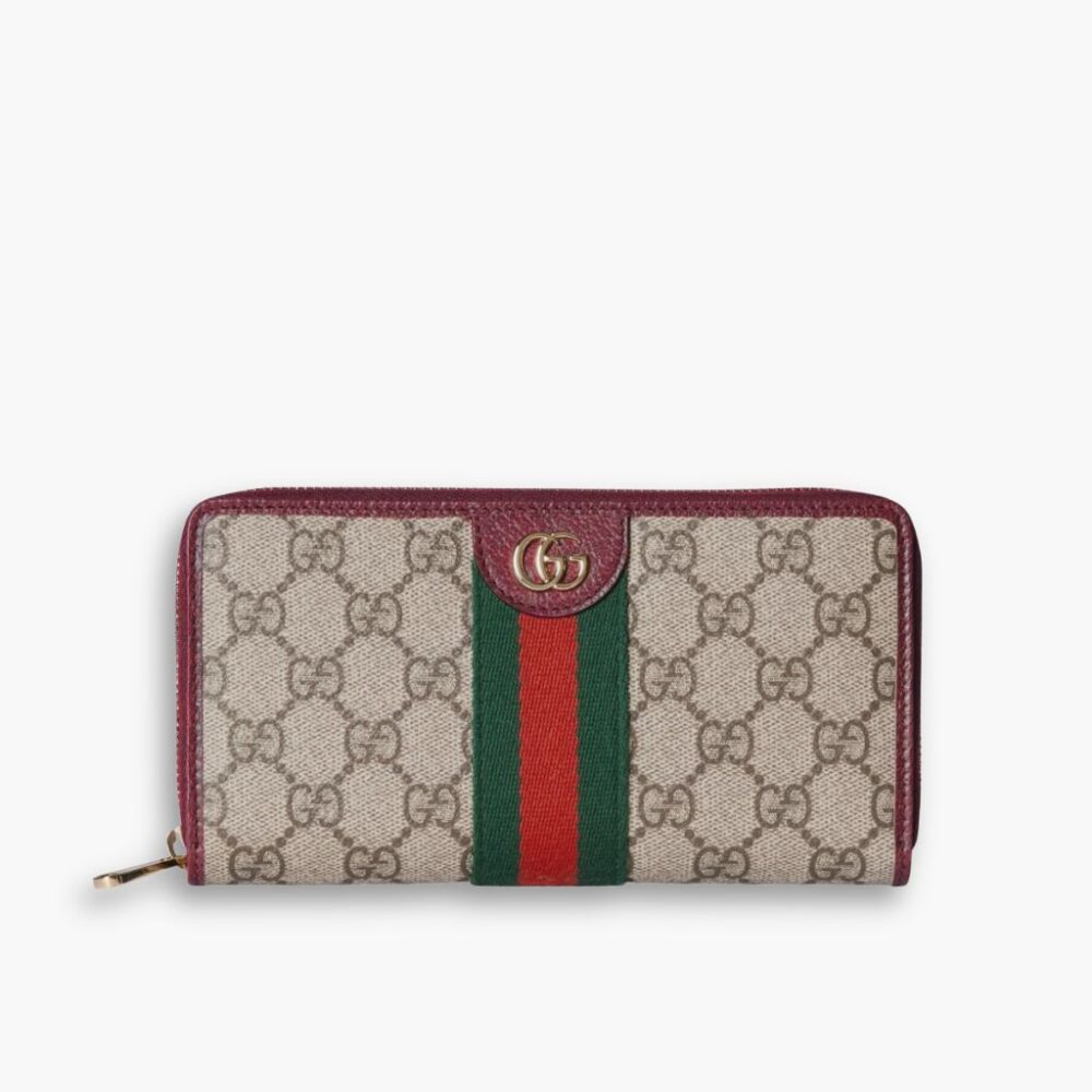 Gucci Ophidia Zip Around Wallet Soft GG Supreme Beige And Red 19Cm