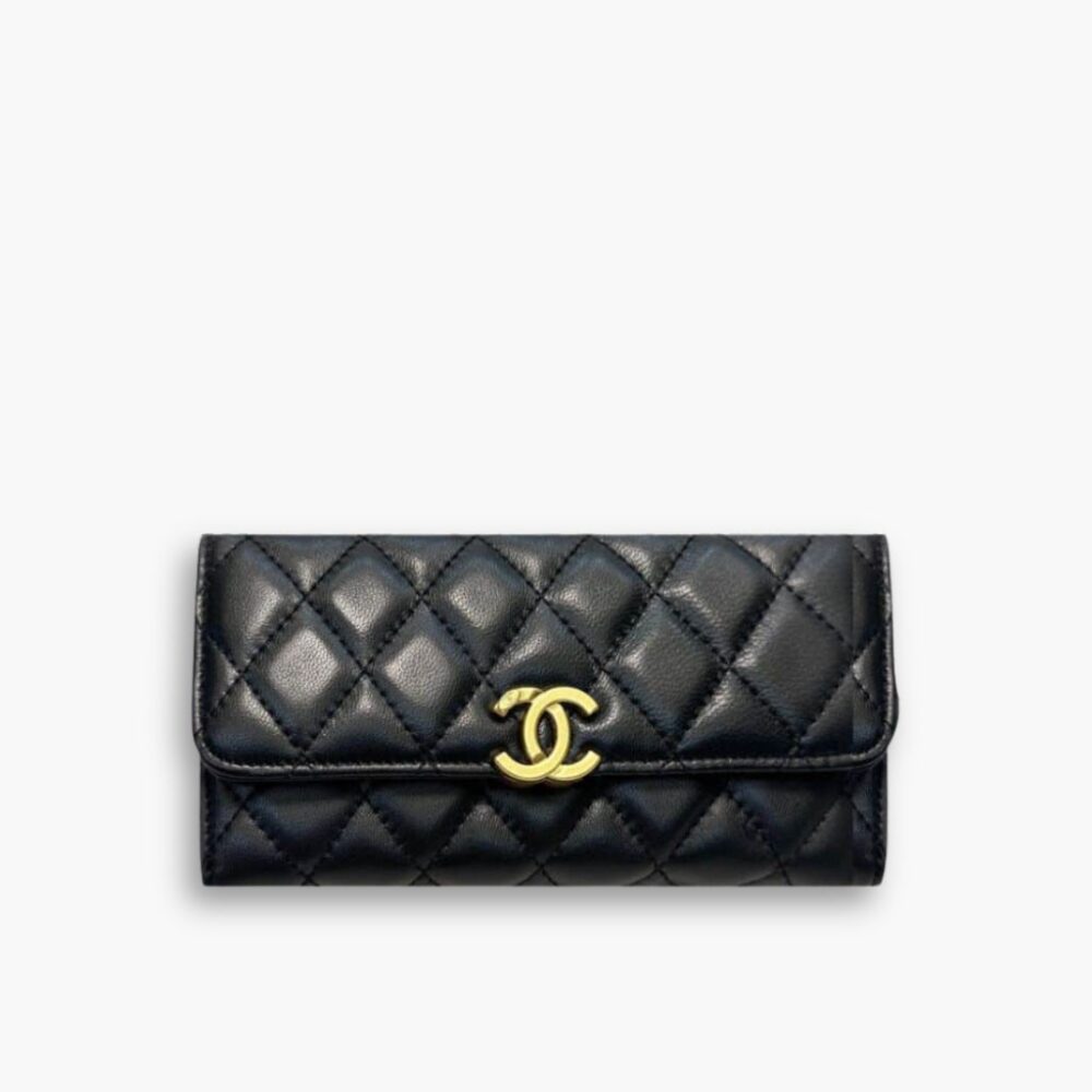 Chanel Classic Long Flap Wallet Smooth Leather Black 19cm