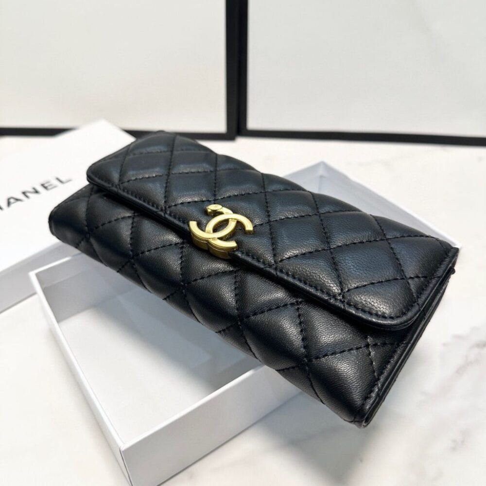 Chanel Classic Long Flap Wallet Smooth Leather Black 19cm - Image 6