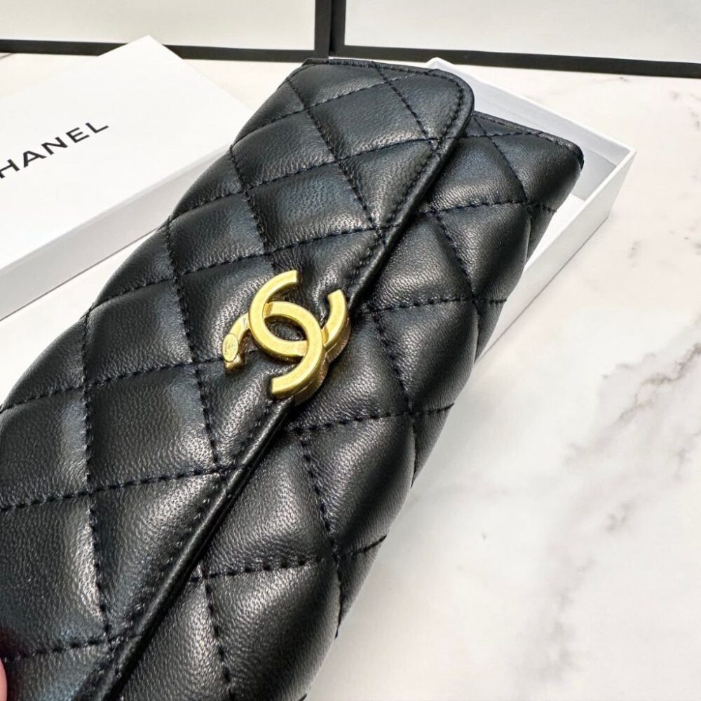 Chanel Classic Long Flap Wallet Smooth Leather Black 19cm - Image 7