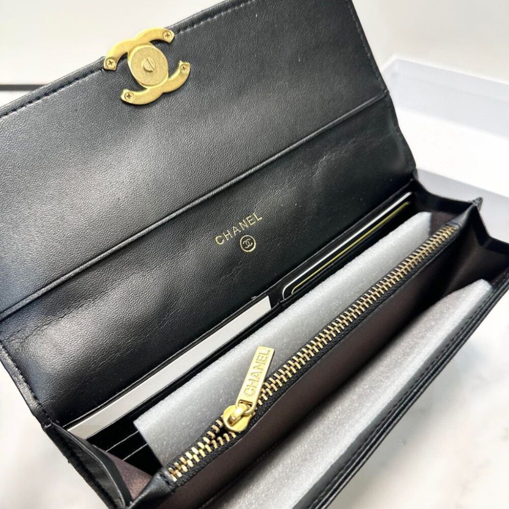 Chanel Classic Long Flap Wallet Smooth Leather Black 19cm - Image 8