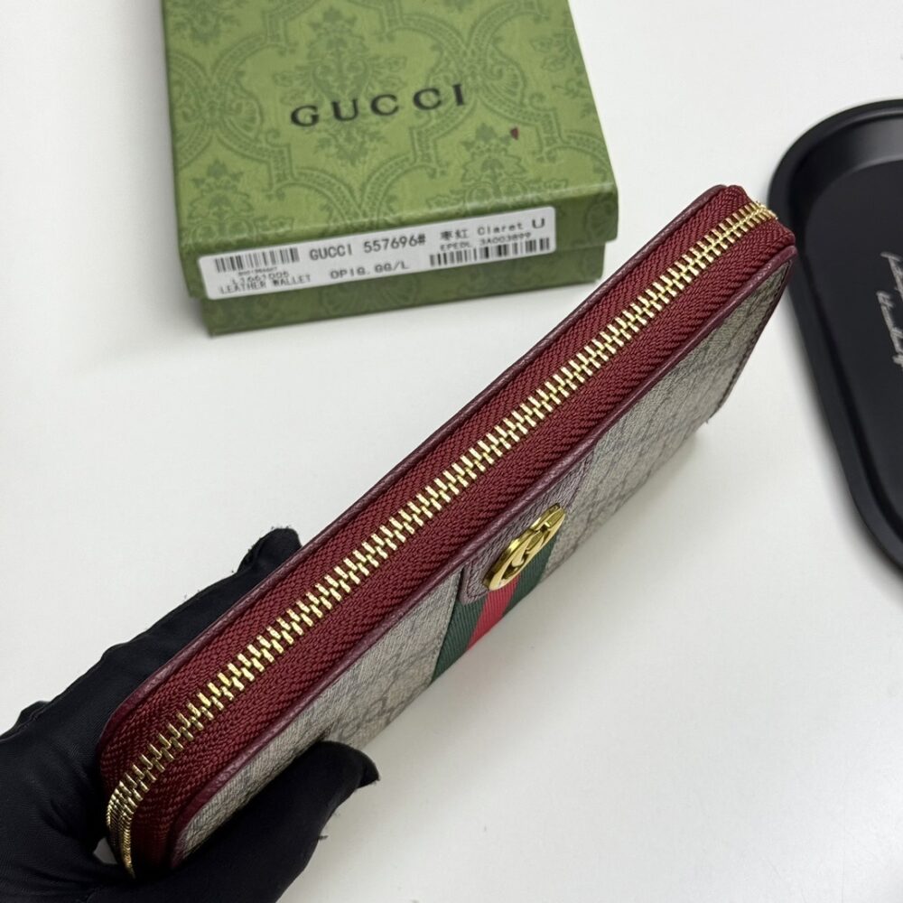 Gucci Ophidia Zip Around Wallet Soft GG Supreme Beige And Red 19Cm - Image 5