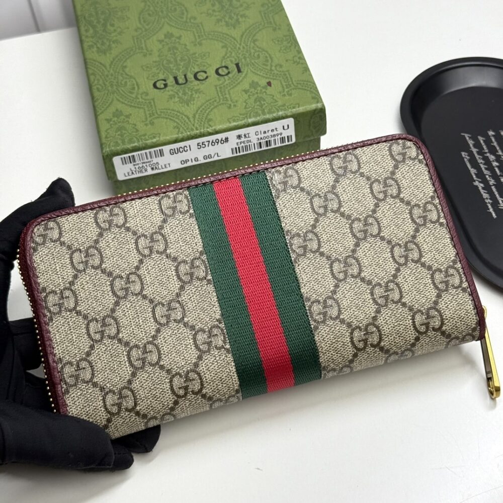 Gucci Ophidia Zip Around Wallet Soft GG Supreme Beige And Red 19Cm - Image 3