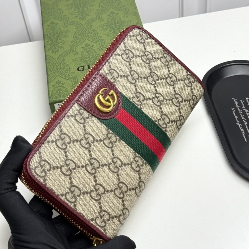 Gucci Ophidia Zip Around Wallet Soft GG Supreme Beige And Red 19Cm - Image 9